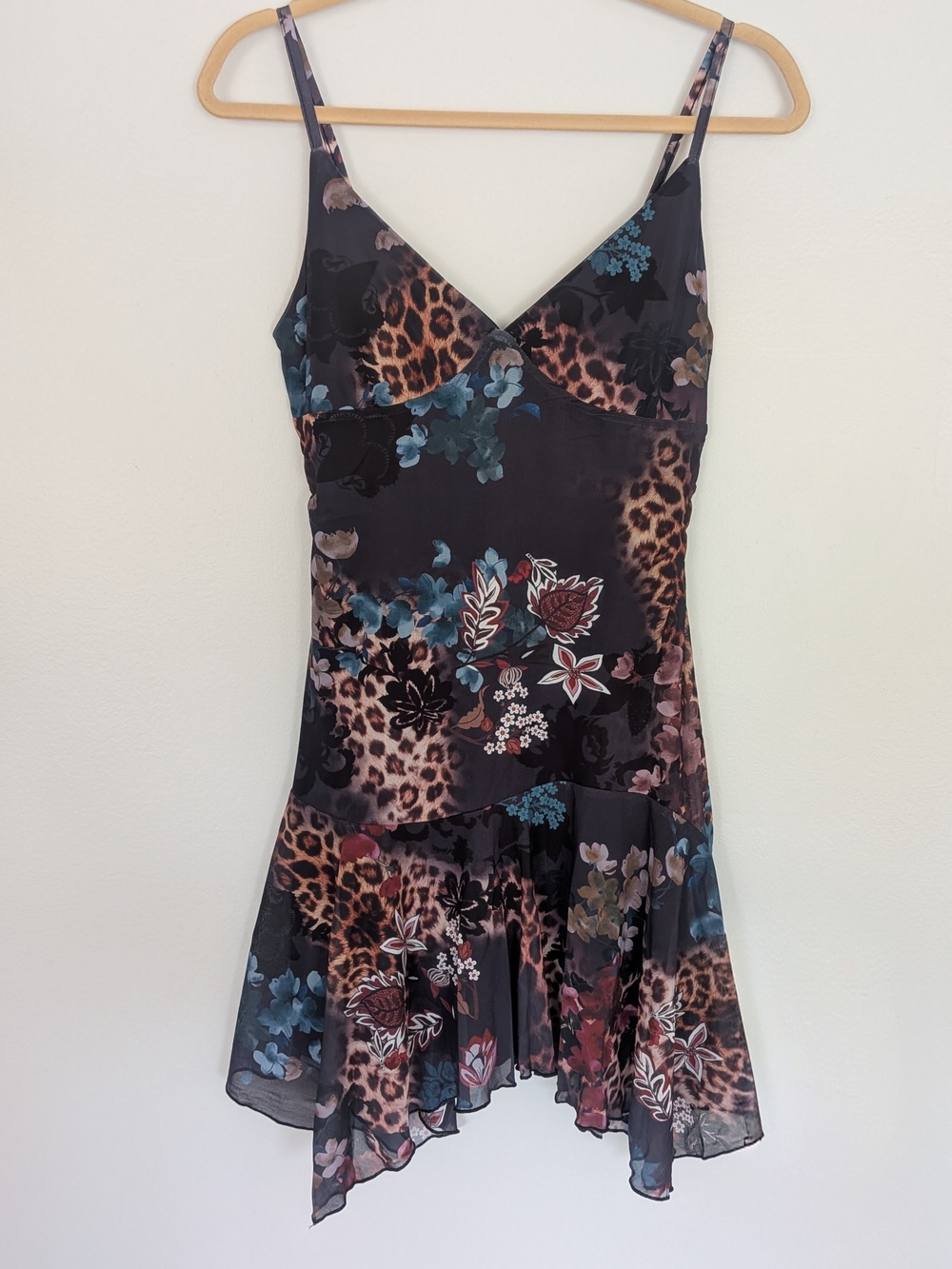 Floral & Animal Print Mesh Slip Dress Hem Ruffle Size S/M NWOT